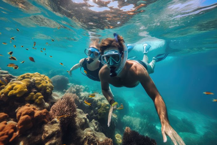 couples snorkelling in the great barrier reef
